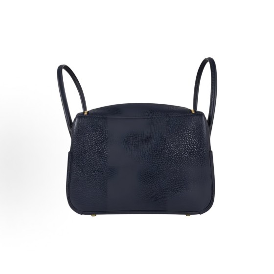 HERMES爱马仕 Lindy 26 金扣 手提包 26 女款 3Y Caban 黑呢色/水兵蓝